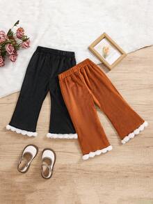 Baby Girl 2pcs Pom-pom Hem Flare Leg Pants - Multicolor - View 2