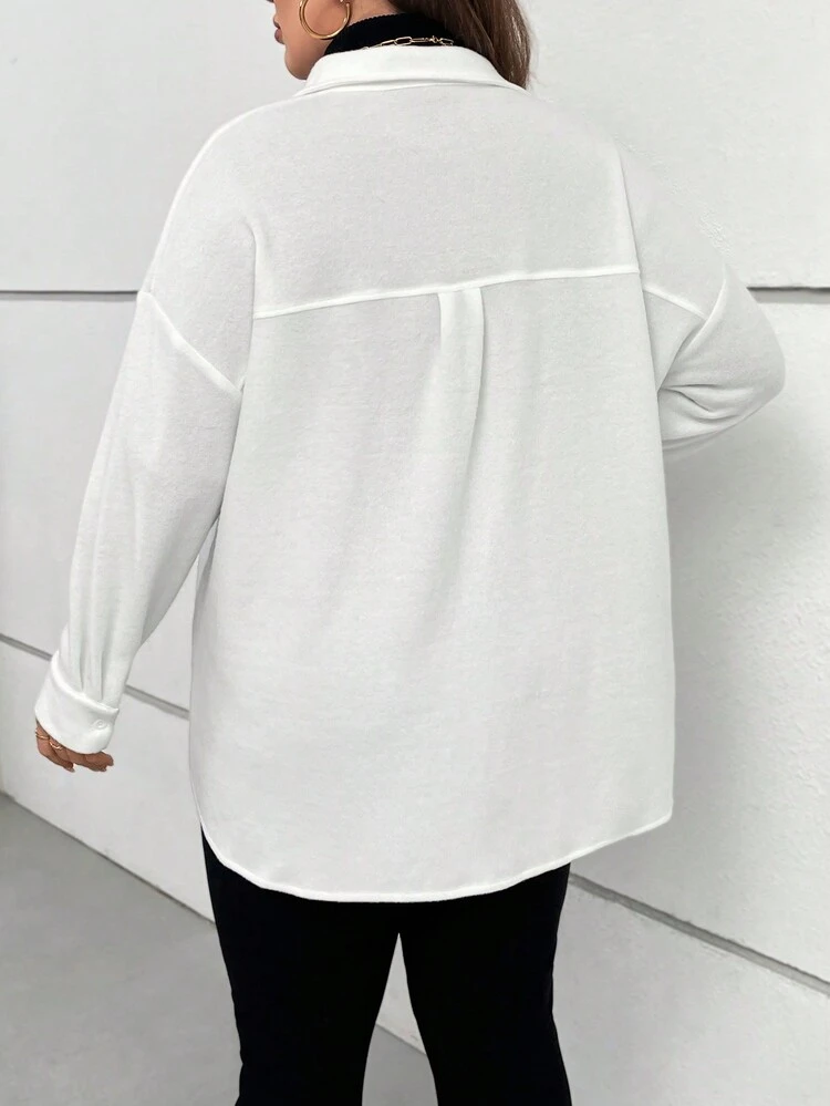 Plus Flap Pocket Drop Shoulder Button Front Coat