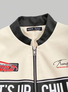 SHEIN ICON Letter Graphic Zip Up Crop Jacket In Fall/Winter - Multicolor - View 4