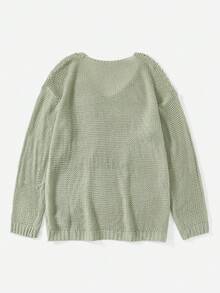 SHEIN Essnce 純色 V 領落肩毛衣 - 灰色 - 查看 2