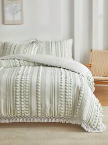 3入組波西米亞風格滌綸枕套&被子套套裝帶&流蘇,合適的適用於四季