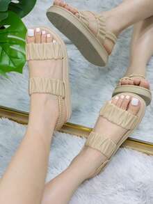 Sandalias planas de mujeres - Camel - Ver 4