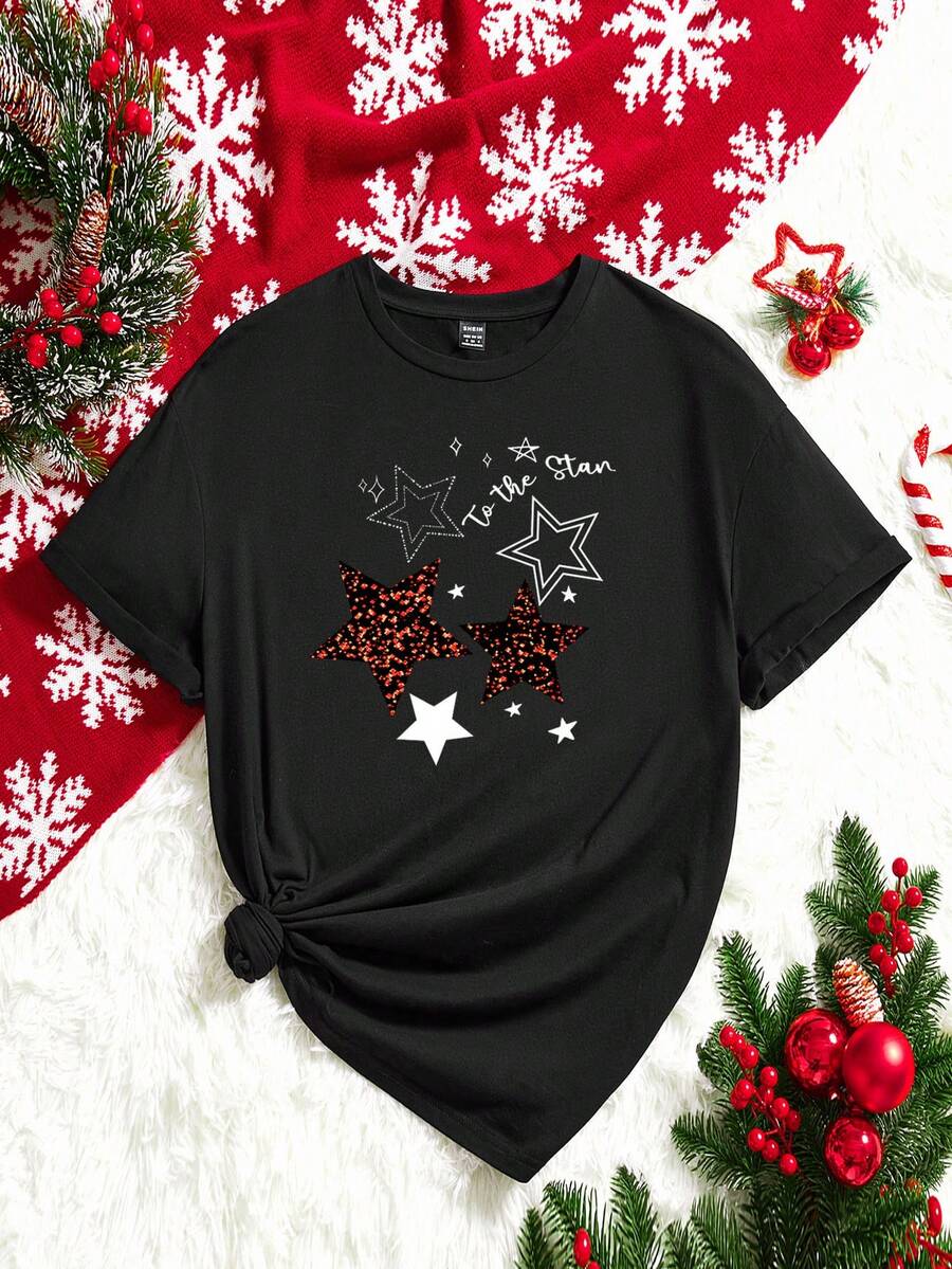 Camiseta con estampado de estrella - Negro - Ver 1