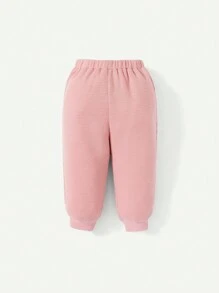 Cozy Pixies Baby Girl Half Button Waffle Knit Pullover & Sweatpants - Pink - View 3