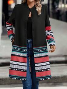 EMERY ROSE 休閒鈕扣 口袋幾何 條紋女士常規外套 - 彩色 - 查看 5