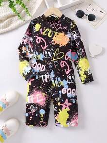 SHEIN Jumpsuit bé gái Lá thư Giải trí - Nhiều màu - Xem 1