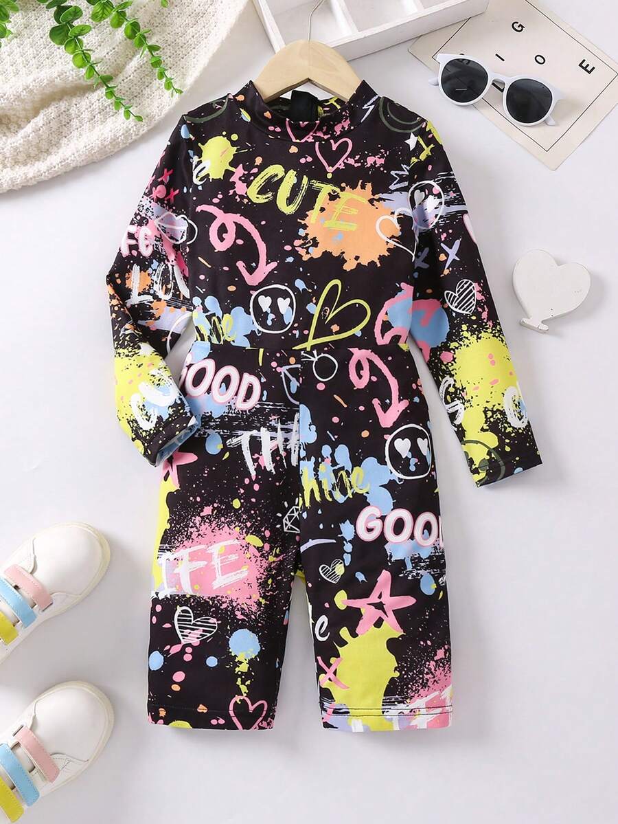 SHEIN Jumpsuit bé gái Lá thư Giải trí - Nhiều màu - Xem 1