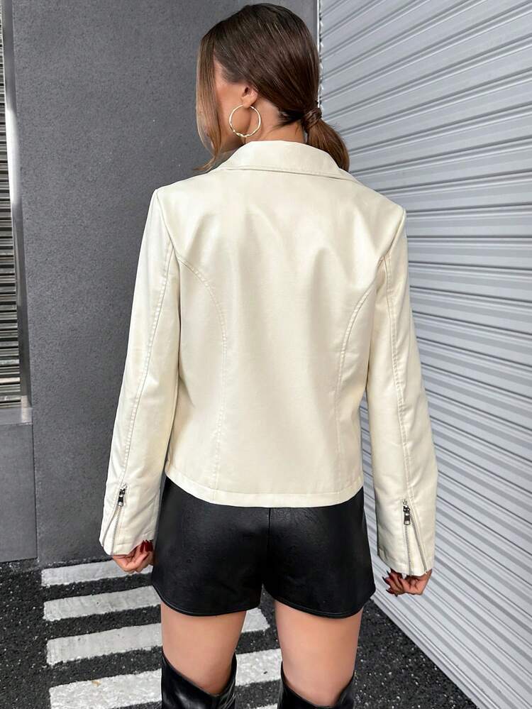 Zip Up PU Leather Jacket