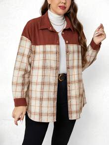 SHEIN LUNE Áo khoác trễ vai in họa tiết kẻ sọc Plus - Nhiều màu - Xem 3