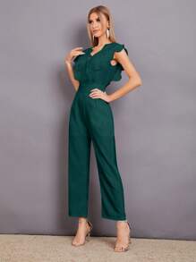 Mulvari 佩斯利提花蕾絲斜口袋連身褲 - 墨綠色 - 查看 3