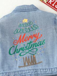 Young Boy Christmas Print Button Front Denim Jacket - Light Wash - View 4