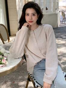 DAZY 格紋鈕扣襯衫 - 杏色 - 查看 3