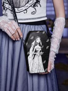 Corpse Bride | ROMWE Mini Novelty Bag Dark Figure & Butterfly Pattern For Work - Black - View 4