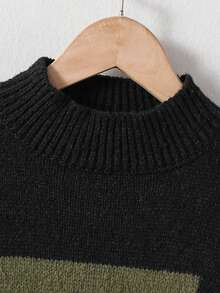 SHEIN Cậu bé Tween Khối màu Cổ giả Thả vai Áo len - Nhiều màu - Xem 5