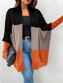 SHEIN LUNE Cárdigan de manga murciélago con bloques de color para tallas grandes - Multicolor - Ver 3