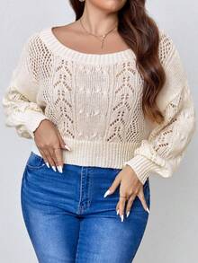 Celure Plus Pointelle Knit Drop Shoulder Sweater - Apricot - View 5