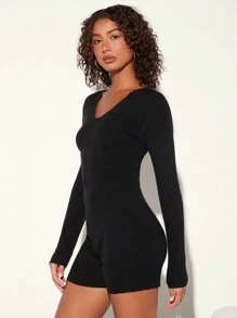 SHEIN BASICS Jersey crop unicolor & Shorts tejidos - Negro - Ver 3