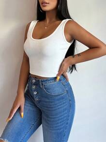 SHEIN Cottnline Áo crop top trơn - Đen và trắng - Xem 1