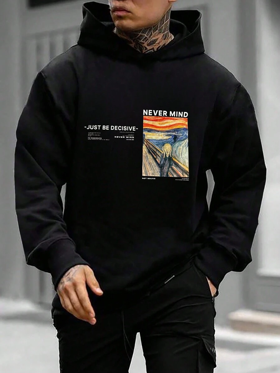 RueChic Men Slogan Graphic Hoodie - Black - View 1