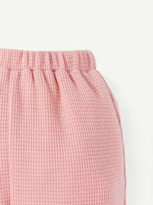 Cozy Pixies Baby Girl Half Button Waffle Knit Pullover & Sweatpants - Pink - View 7
