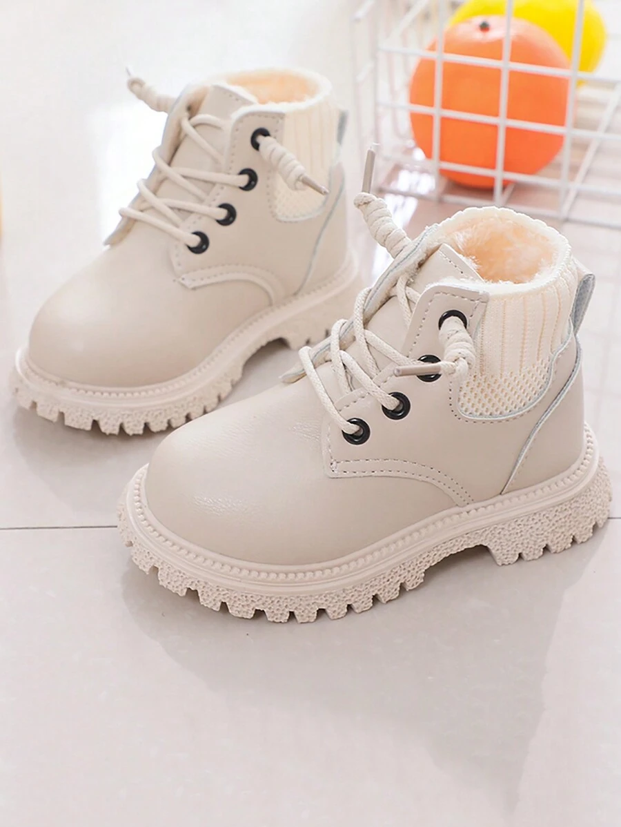 1 đôi giày bốt đế mềm chống trượt cổ cao lót nhiệt màu trơn thời trang Unisex, giày bốt đi tuyết bằng da, giày bốt đi xe máy, thích hợp cho các bữa tiệc ngoài trời mùa đông, thể thao và giải trí - trắng - Xem 1