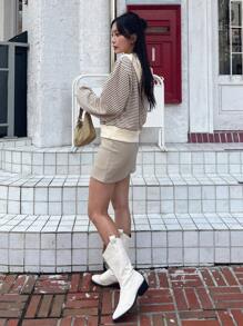 DAZY 條紋印花落肩袖連帽衫 - 彩色 - 查看 5