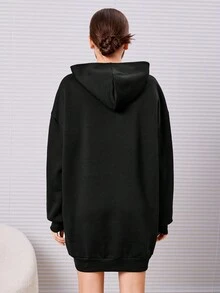 青少年女孩蝴蝶和字母圖案落肩袖連帽洋裝