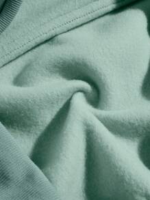 INAWLY Plus Floral Print  Pocket Drawstring Thermal Hoodie, Winter Fall Autumn - Green - View 5