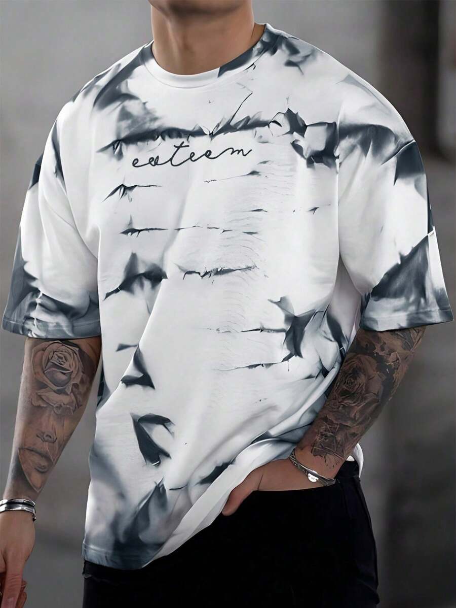 Manfinity LEGND Men T-Shirts Fit Crew Neck Short Sleeve Colorful Summer Polyester Tie Dye Tee - Grey - View 1