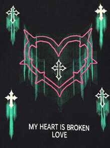 Goth 男士標語圖案T恤 - 黑色 - 查看 3