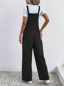 SHEIN LUNE 純色整體連身褲（無T恤） - 黑色 - 查看 2