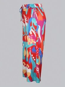 Talla grande Pantalones de pierna ancha con estampado - Rosa Fucsia - Ver 3