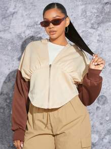 SHEIN SXY Plus Colorblock Drop Shoulder Zip Up Sweatshirt
