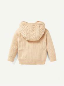 Đứa bé gái Chất rắn Túi kangaroo áo có mũ Áo len - Màu Khaki - Xem 2