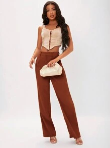 SHEIN Tall Solid Suit Pants - Coffee Brown - View 5