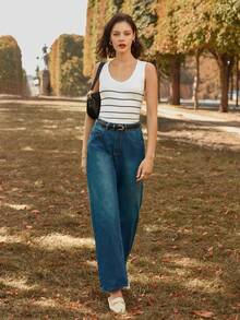 SHEIN Frenchy 條紋圖案針織上衣 - 黑與白 - 查看 6