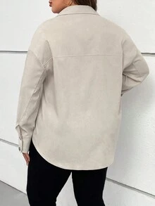 SHEIN Essnce Talla grande Abrigo con bolsillo con solapa de hombros caídos - Albaricoque - Ver 2