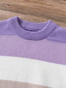 SHEIN Baby Girl Colorblock Sweater & Knit Pants - Purple - View 3