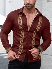 Manfinity LEGND Men Geo Print Button Up Shirt - Burgundy - View 1