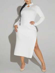 SHEIN SXY Plus Keyhole Neckline Split Thigh Sweater Dress