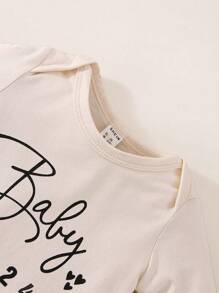 SHEIN Bebé niño Recién nacido Bebé Mono con estampado de letra & Sombrero - Albaricoque - Ver 5