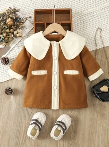 Palton de lână de culoare contrastantă pentru fetițe