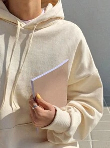 DAZY Kangaroo Pocket Drop Shoulder Drawstring Hoodie - Apricot - View 5