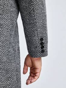 Manfinity VCAY 宽松男士加大码纽扣前大衣，适合秋冬 - 灰色 - 查看 5