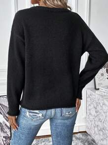 EMERY ROSE Ladies' Autumn And Winter New Round Neck Retro Elegant Slouchy Loose Casual Temperament Atmospheric Versatile Outdoor Commuting Date Pullover Sweater Fall Cloth For Women - Black - View 2