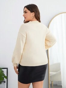 SHEIN Clasi Hơn Đồ trang trí Ngọc Trai giả Thả vai Áo len - Màu be - Xem 3