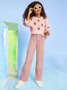 Tween Girl Flap Pocket Side Cargo Jeans - Dusty Pink - View 1