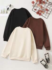 SHEIN 男大童 3 入組字母圖案保暖襯裡運動衫 - 彩色 - 查看 2