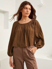 Bohemela 燈籠袖褶皺襯衫 - 棕色 - 查看 3
