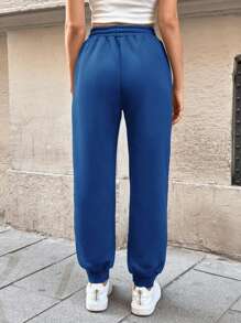 Butterfly Pattern Elastic Waist Drawstring Sweatpants - Royal Blue - View 2